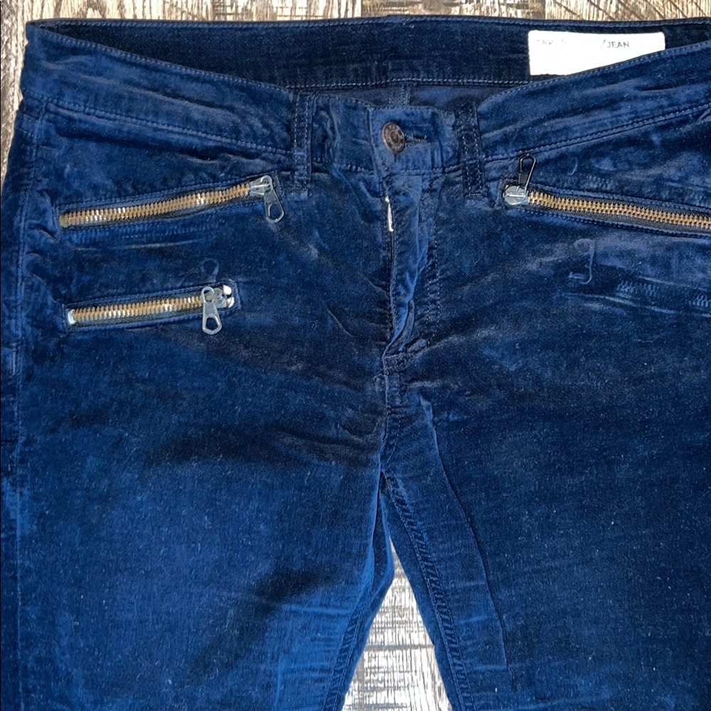 Rag & Bone Dark Blue velvet pants with Gold Zipper details | 29 - Picture 4 of 6
